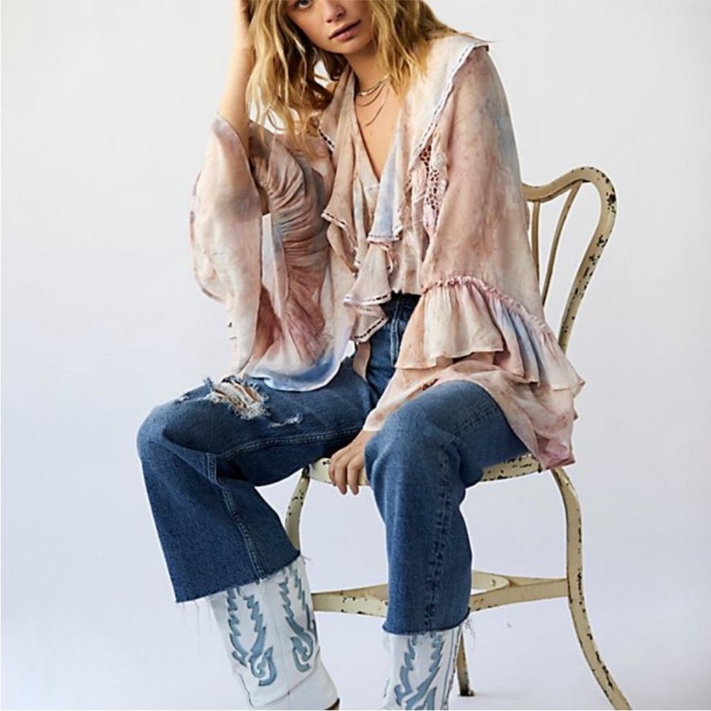 Free People Wild Horses Wrap Top Bell Sleeve Boho size Medium - Picture 2 of 8